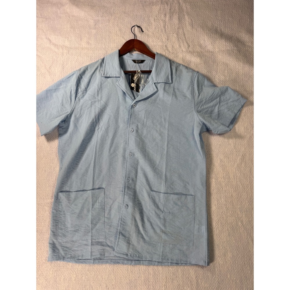 Coofandy Mens Light Blue Short Sleeve Camp Shirt Button Down Pockets Medium NWT